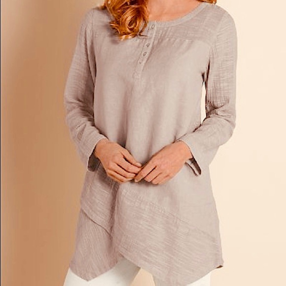 Soft Surroundings Breezy Nights Linen Blend Tunic Top